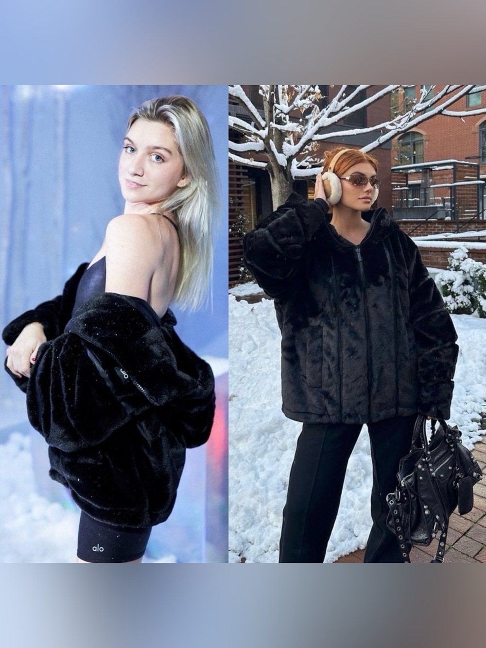 NWT Alo Yoga Knockout Faux Fur Hooded Oversized Jacket Black Size Small